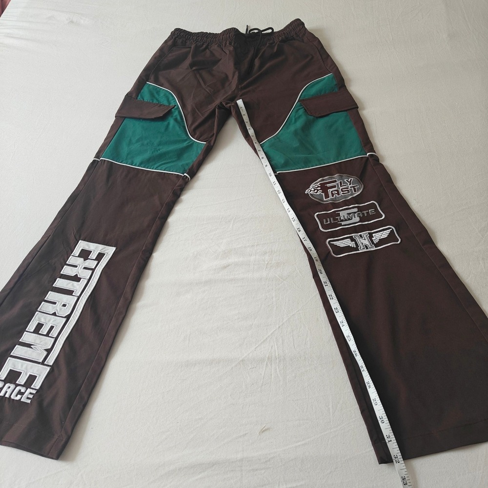 Rebel Minds Extreme Race Moto Cargo Pants Brown Green Embroidered Unisex Medium